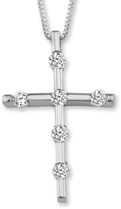 "Shimmering Glory" Diamond Cross Pendant, 14K White Gold