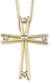 5 Stone Diamond Cross Pendant, 14K Yellow Gold
