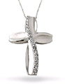 1/4 Carat Diamond Wave Cross Pendant, 14K White Gold