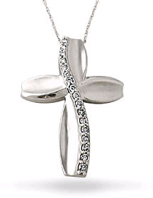 1/4 Carat Diamond Wave Cross Pendant, 14K White Gold