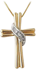 Diamond Baguette Cross Pendant, 10K Two-Tone Gold