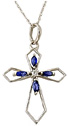 Sapphire and Diamond Cross Pendant in 10K White Gold