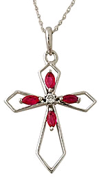 Ruby and Diamond Cross Pendant in 10K White Gold
