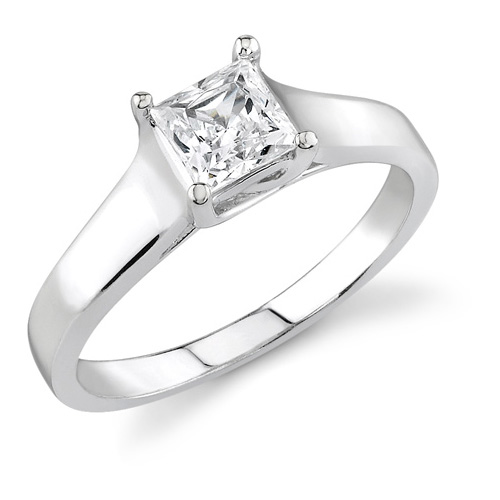 Carat Cathedral Princess Cut Diamond Engagement Ring, 14K White ...