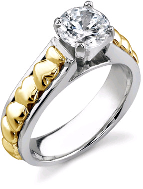 CZ Heart Ring, 14K Two-Tone Gold