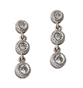 Victorian 1/2 Carat Three Stone Diamond Drop Earrings, 14K White Gold