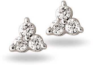 Three Stone Diamond Earrings, 14K White Gold