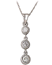 Victorian Three Stone Diamond Pendant, 14K White Gold