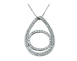 Diamond Circle Link Pendant, 14K White Gold