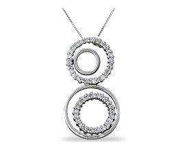 Dual Diamond Circle Pendant, 14K White Gold