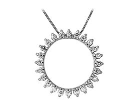 Diamond Circle Star Pendant, 14K White Gold
