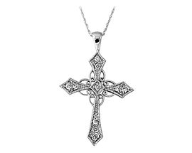 Rustic Diamond Cross Pendant, 14K White Gold