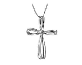 Solitaire Diamond Cross Pendant, 10K White Gold