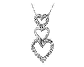 Diamond 3 Heart Pendant, 14K White Gold