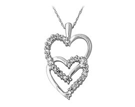 Dual Heart Diamond Pendant, 14K White Gold
