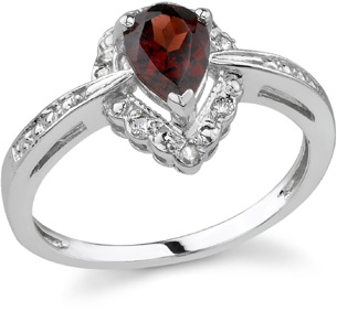 Pear-Shaped Royal Garnet Diamond Ring, 14K White Gold