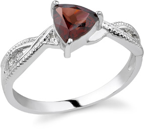 Trillion-Cut Garnet and Diamond Ring, 14K White Gold