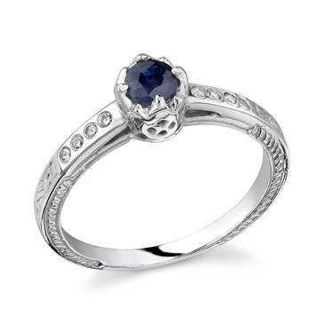 Genevieve Blue Sapphire and Diamond Ring, 14K White Gold