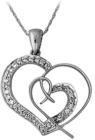 Dual Diamond Swirl Heart Pendant, 10K White Gold