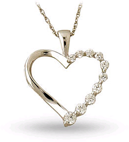 Ten Stone 1/4 Carat Diamond Journey Heart Pendant, 14K White Gold