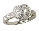 Antiqued Heart Diamond Ring, 10K White Gold