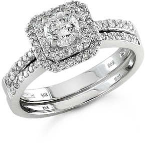 3/4 Carat Art Deco Diamond Wedding Ring Set