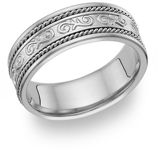 Paisley Wedding Band Ring, 14K White Gold