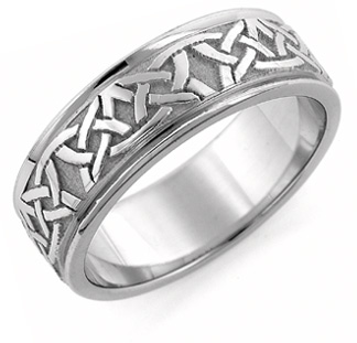 Aidan Celtic Wedding Band Ring, 14K White Gold