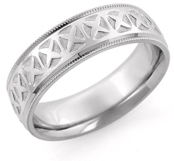 XOXO Design Wedding Band, 14K White Gold