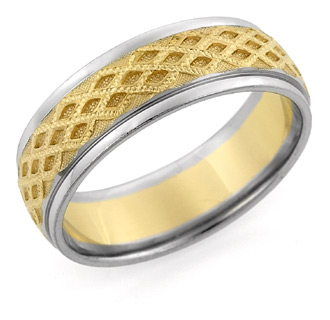 14K Two-Tone Gold Textured Wedding Band Ring