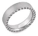 14K White Gold Brushed Diamond Wedding Band