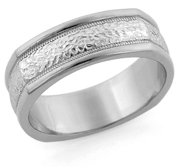 Hammered Square Wedding Band, 14K White Gold
