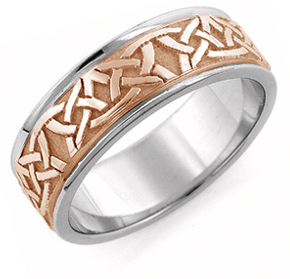 Celtic Wedding Band Ring, 14K Two-tone Gold