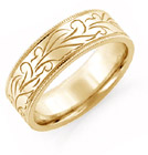 Hand Carved Floral Wedding Band, 14KYellow Gold