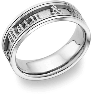 Personalized Old English Wedding Band Ring - 14K White Gold