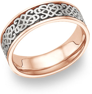 Celtic Heart Knot Wedding Band Ring, 14K Rose Gold and White Gold