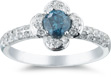 0.99 Carat Blue and White Diamond Flower Petal Ring