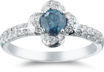 0.99 Carat Blue and White Diamond Flower Petal Ring