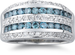 1.80 Carat 5 Row Blue and White Diamond Ring