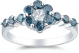 0.96 Carat Blue & White Diamond Flower Ring