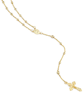 14K Gold Rosary Chain Necklace with Crucifix