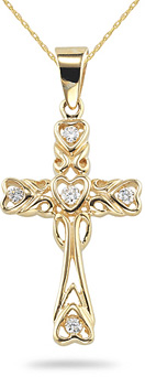 0.17 Carat Diamond Heart Cross, 14K Yellow Gold