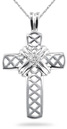 Stiched Diamond Cross Pendant, 14K White Gold