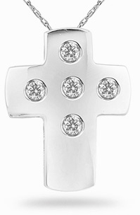 Bezel-Set Diamond Cross Pendant, 14K White Gold