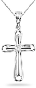 1/4 Carat Diamond Cross Pendant, 14K White Gold