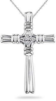 14K White Gold and Diamond Cross