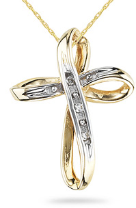 Everlasting Love Diamond Cross Pendant, 14K Yellow Gold