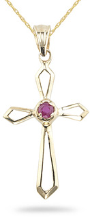 14K Yellow Gold and Ruby Cross Pendant