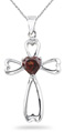 Garnet Heart Cross Pendant, 14K White Gold