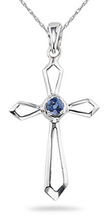 14K White Gold and Sapphire Cross Pendant